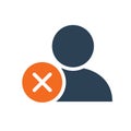 User profile with cross checkmark line icon. Employee rejected symbol