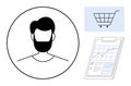 User profile icon with shopping cart and data analysis concept on clipboard Royalty Free Stock Photo