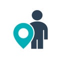 User profile with location mark colored icon. Human navigation, direction symbol