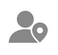 User profile with location mark grey icon. Public place navigation, direction