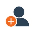 User profile with plus line icon. Add new friend, customer, follow symbol