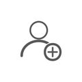 User profile with plus line icon. Add new friend, customer, follow symbol. Vector illustration.