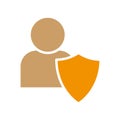 User profile with shield icon. Online account protection symbol icon. Vector illustration. Eps 10. Royalty Free Stock Photo