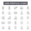 User profiles line icons for web and mobile design. Editable stroke signs. User profiles outline concept illustrations