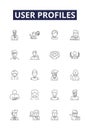 User profiles line vector icons and signs. social, people, person, avatar, profile, icon, head,vector outline vector