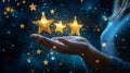 User rating experience on online app with shining stars concept