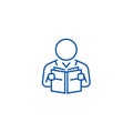 User reading book line icon concept. User reading book flat vector symbol, sign, outline illustration.