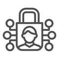 User recognition and padlock line icon. Person identification and lock vector illustration isolated on white. Biometric Royalty Free Stock Photo
