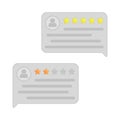 User reviews. Feedback. Testimonial messages. Review rating in speech bubbles. Good and bad rate. Flat style.