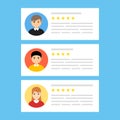 User reviews online. Customer feedback review experience rating concept. User client service message