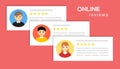 User reviews online. Customer feedback review experience rating concept. User client service message Royalty Free Stock Photo