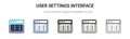 User settings interface icon in filled, thin line, outline and stroke style. Vector illustration of two colored and black user