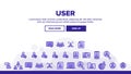 Collection User Sign Thin Line Icons Set Vector