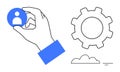 Hand Holding User Symbol Concept with Gear and Cloud Elements for Technology and Teamwork Royalty Free Stock Photo