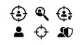 User target icons set with magnifying glass and shield protection for digital security and user management vector illustration Royalty Free Stock Photo