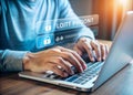 user typing login and password, cyber security concept, data protection and secured internet access, cybersecurity