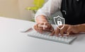 User typing login and password at home, secure access to the personal information and big data. cyber security, the digital crime Royalty Free Stock Photo