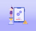 User updating operation system with progress bar. Software upgrade and installation program. Concept of system update, integration Royalty Free Stock Photo