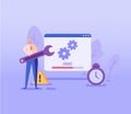User updating operation system with progress bar. Software upgrade and installation program. Concept of system update, integration Royalty Free Stock Photo