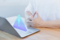 User use a computer laptop with caution warning sign for notification error. Royalty Free Stock Photo