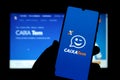 User used the Caixa Teml app on a mobile phone Royalty Free Stock Photo