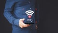 User using a mobile phone to connect to wifi but wifi not connected Royalty Free Stock Photo