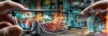 AR Glasses View Simulation Showcasing Transparent UI Overlays With 3D Urban City Features and Futuristic Elements in a