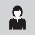 User Woman Icon. Lady`s Profile. Female Web Sign, Flat art Object. Black and White Silhouette of Girl in Business Suit. Avatar
