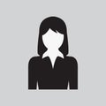 User Woman Icon. Lady`s Profile. Female Web Sign, Flat art Object. Black and White Silhouette of Girl in Business Suit. Avatar