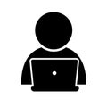 User working with computer vector icon, person with laptop icon.