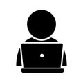 User working with computer vector icon, person with laptop icon.