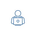 User working on laptop line icon concept. User working on laptop flat vector symbol, sign, outline illustration.