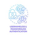 Usernameless and passwordless authentication blue gradient concept icon
