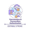 Usernameless and passwordless authentication concept icon