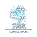 Usernameless and passwordless authentication turquoise concept icon