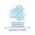 Usernameless and passwordless authentication turquoise concept icon