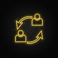 users, avatars, refresh yellow neon icon .Transparent background. Yellow neon vector icon