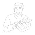 Happy Man Unboxing His Gitf Line Art Illustration