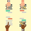 Users hands on keyboard and mouse of computer technology internet work typing tool vector illustration