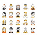 Users icon set in linear style. Various funny characters male and female