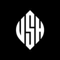 USH circle letter logo design with circle and ellipse shape. USH ellipse letters with typographic style. The three initials form a Royalty Free Stock Photo