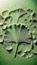 Ginkgo Biloba Leaves Overlapping on Vibrant Green Background