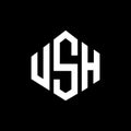 USH letter logo design with polygon shape. USH polygon and cube shape logo design. USH hexagon vector logo template white and Royalty Free Stock Photo