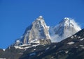 Ushba mountain, rocky peaks with snow in Svanetia Caucasian mountains in Georgia