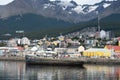 USHUAIA, ARGENTINA - april 04. 2018: Ships at the Port of Ushuaia, the capital of Tierra del Fuego, next to the little harbor town