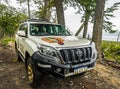 Off road adventure journey at Fagnano Lake by 4x4 car in Argentinian Patagonia