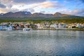 Ushuaia, colorful houses, beautiful mountains and sea, cCapaital of Tierra del Fuego, Patagonia, Argentina Royalty Free Stock Photo