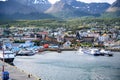 Colorful houses, boats on sea and mountains, Ushuaia, Capaital of Tierra del Fuego, Patagonia, Argentina Royalty Free Stock Photo