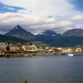 ushuaia-tierra del fuego-argentina panoramic view with buildings and houses patagonia with sky with clouds- Royalty Free Stock Photo