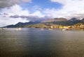 ushuaia-tierra del fuego-argentina panoramic view with buildings and houses patagonia with sky with clouds Royalty Free Stock Photo